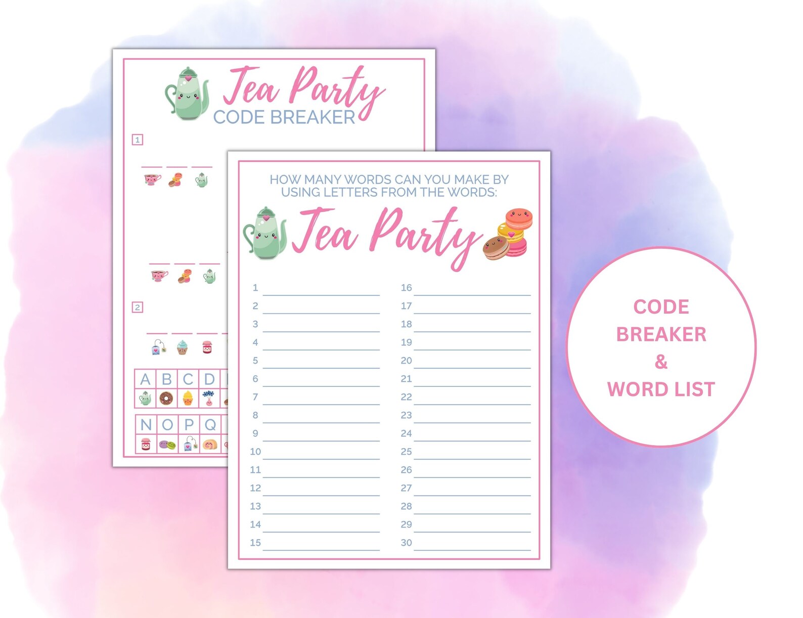 Printable Tea Party Games | Kid's Tea Party Activity Set | Children's ...