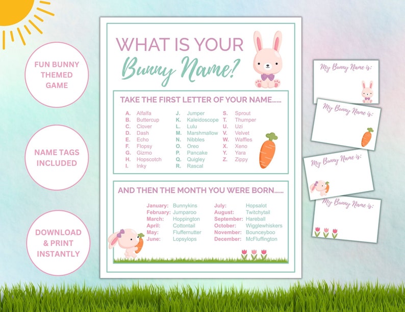What is Your Bunny Name Printable Game | Spring Party Games | Bunny ...