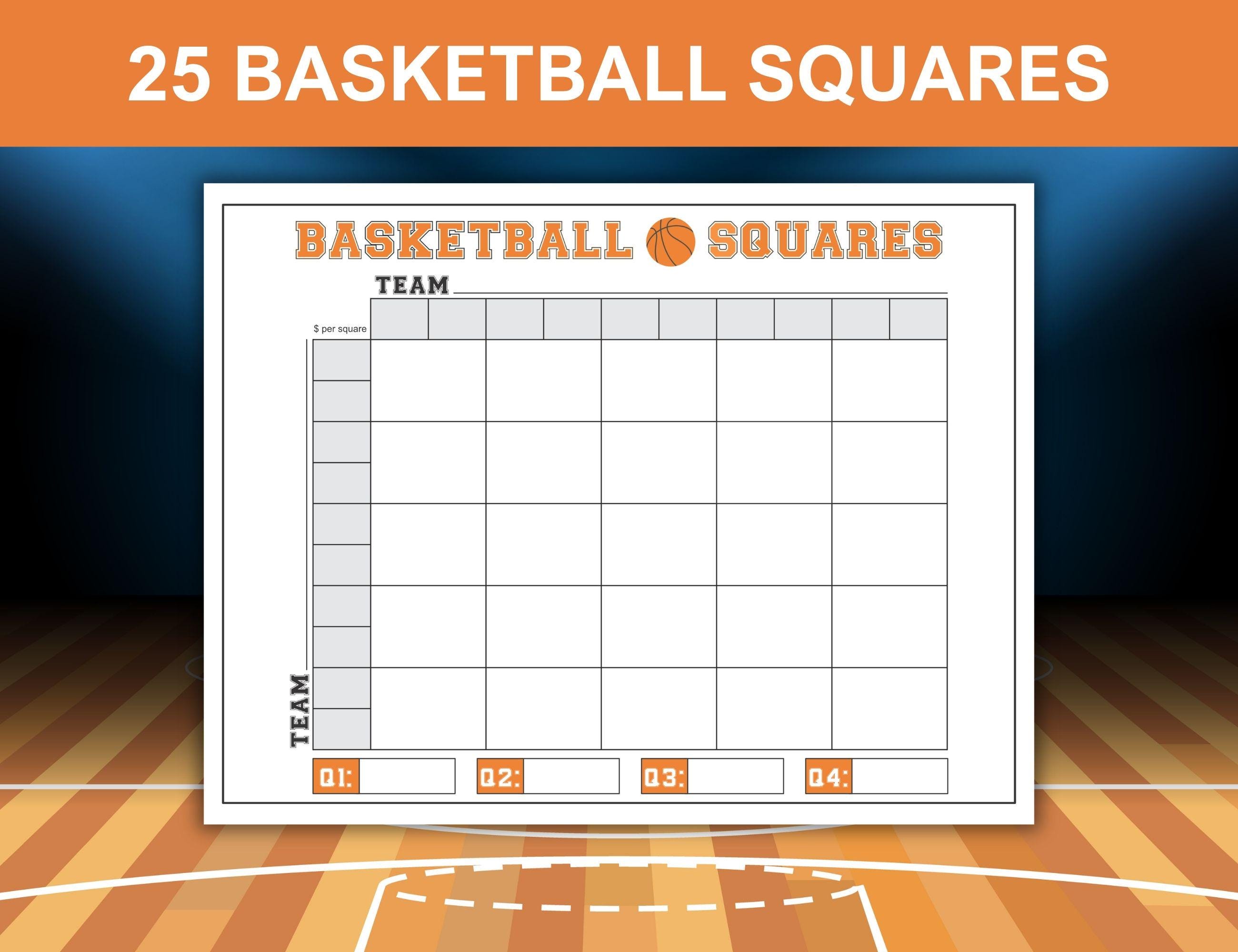 Basketball Squares Printable Game Board, 25 Square Basketball Pool, 25 ...