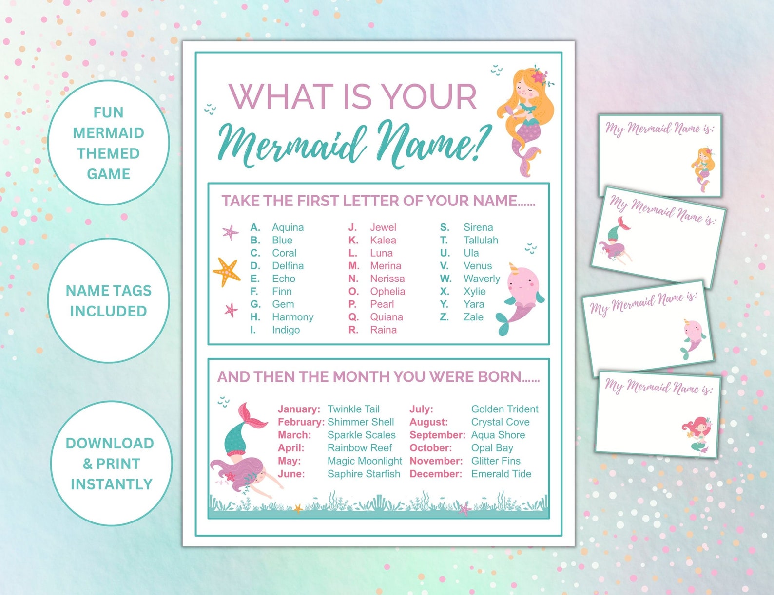 What is Your Mermaid Name Printable Game | Mermaid Themed Party Game ...