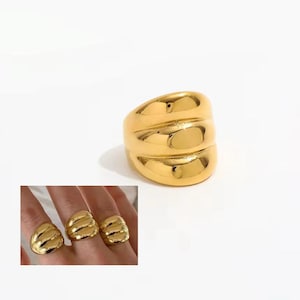 Chunky Ring For Women - Stainless Steel Tarnish-Free 18k Gold Plated Waterproof High-Quality Statement Stackable Ring - Gift For Her
