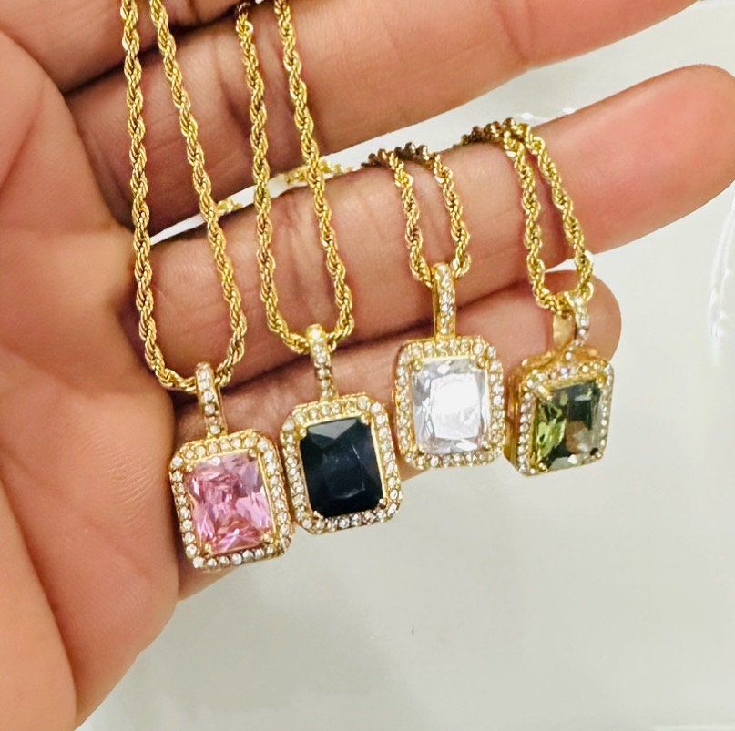 割引発見 Pendant Zirconia Dazzling Necklace Charm Square Gold 18k - アクセサリー