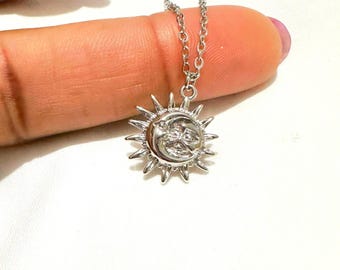 Silver Sun Minimalist Pendant Necklace: Waterproof No Tarnish Jewellery