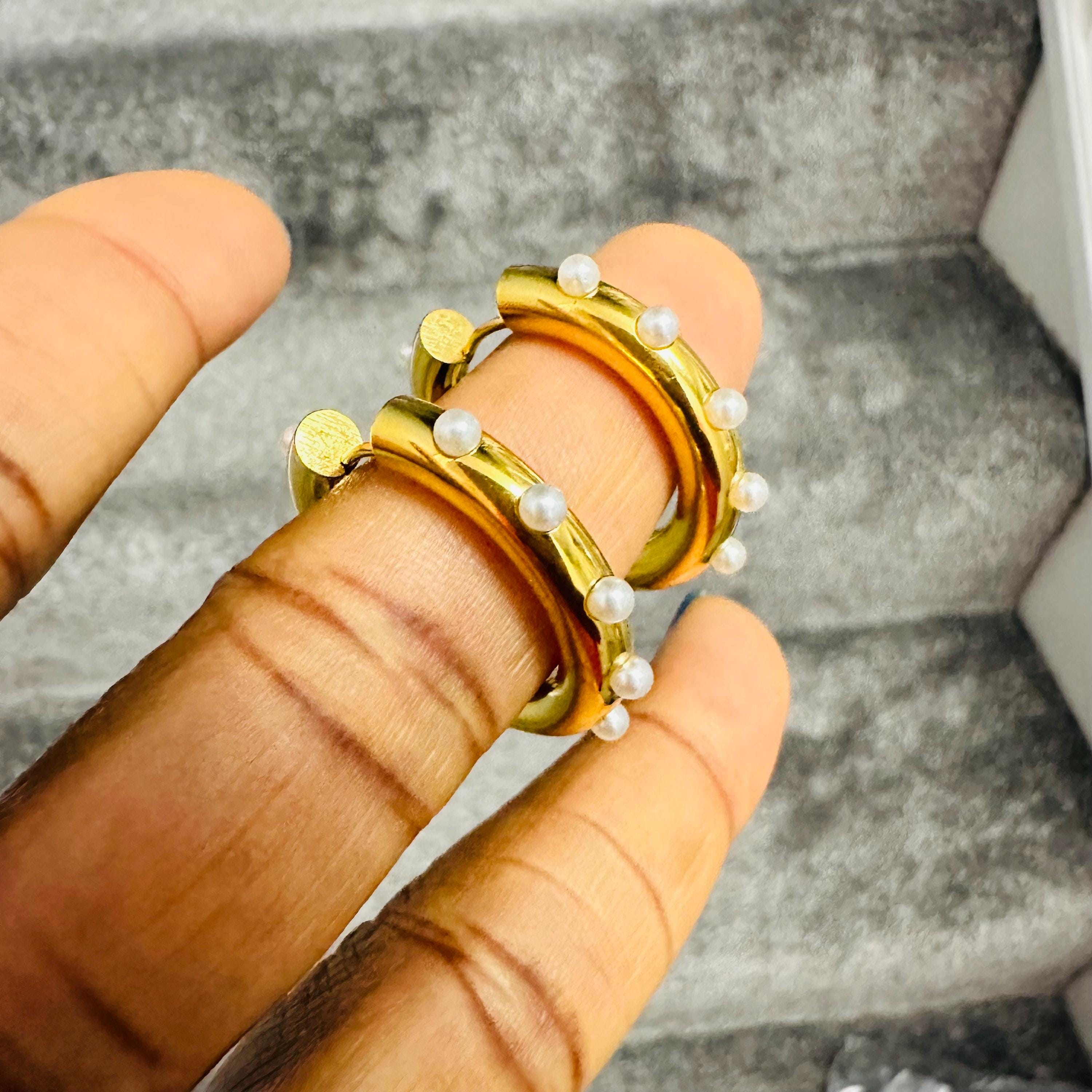 Orecchini A Cerchio Con Perla D'Acqua Dolce - Acciaio Inox Placcato Oro 18K - Perla Rimovibile, 3,5 Cm