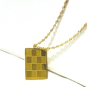18K Gold Checker Pendant Necklace: Tarnish-Free Stainless Steel, Hypoallergenic