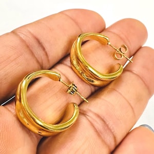 Stylish 18k Gold Hoops, Dainty Gift For Her,  Tarnish-Free Waterproof Earring, Stainless Steel Gold Hoops, Xmas Gift For Her, Minimalist