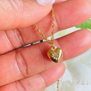 18k Gold Plated Heart Pendant Necklace: Dainty Zirconia Stainless Steel