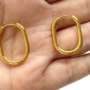 18k Gold Plated Oval Hoop Earrings: Tarnish Free Stainless Steel