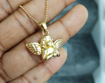 Gold Angel Pendant Necklace: 18k Gold Filled Waterproof Jewelry