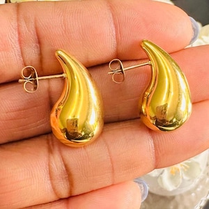 Big Stud 18k Gold Plated Water Drop Hollow Chunky Stainless Steel Large Bubble Stainless Steel Gold Stud Earrings Waterproof Gift For Her