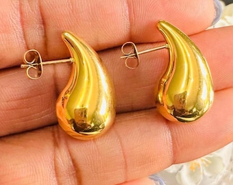 Big Stud 18k Gold Plated Water Drop Hollow Chunky Stainless