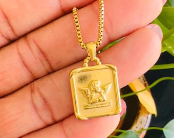 18k Gold Guardian Angel Necklace: Stainless Steel Pendant, Minimalist Jewelry