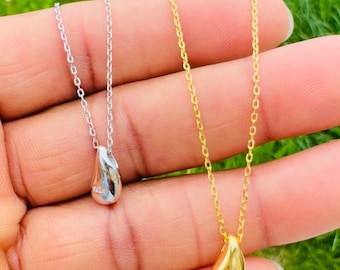 Collar delicado de lágrima: chapado en oro de 18 quilates o plata de ley 925