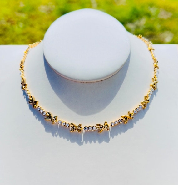 XO Gemma Gold Choker Necklace and Kiss Bracelet 18k Gold Plated Kiss Cross Link Chain Minimalist CZ Jewelry Perfect Gift Idea for Her Etsy Canada