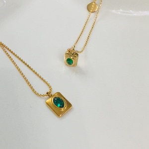 Emerald Zircon Pendant Necklace: 18k Gold Filled Beaded Chain