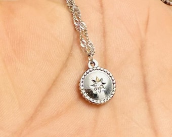 Silver Sunburst Pendant Necklace: Minimalist Twisted Chain, Tarnish Free