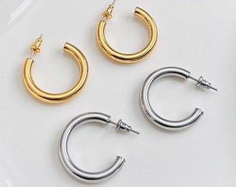 18K Gold Plated Hoop Earrings: Stainless Steel Minimalist Jewelry