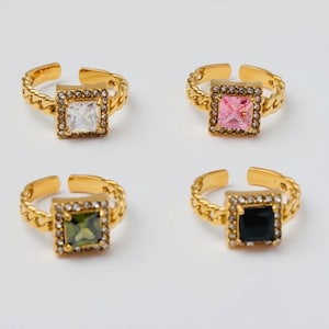 Elegant Cubic Zirconia Adjustable Stainless Steel Ring - 18K Gold Ring - Hypoallergenic - Non Tarnish - Waterproof Jewelry - Gift For Her