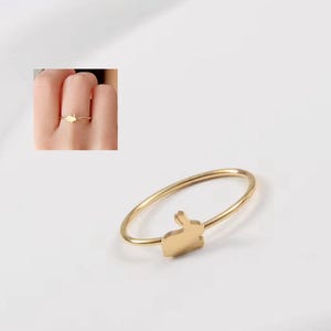 Dainty Rabbit Ring Band 18K Gold Plated Stainless Steel Minimalist Hypoallergenic Waterproof Jewellery - Perfect Gift For Her Mum Teenager