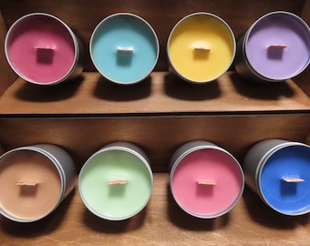 Scented Soy Candles 8oz./Hand Poured/Crackling Wood Wicks/Tin Containers/Strong Fragrances/100% Soy Wax/ USA NY