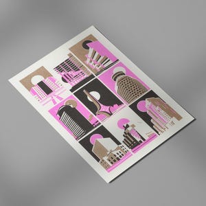 Carte postale A5 Riso Damas - impression Riso - Illustration Riso - Art de Damas - Illustration de Damas - Architecture de Damas - Édition limitée
