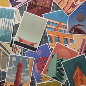 Postales de arquitectura - Postales coloridas - Postkarten - Láminas de arte A6 - Arte arquitectónico - Láminas de arquitectura