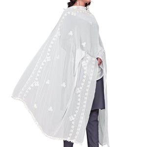 Chiffon Embroidered Dupatta with Stone Work | Pom Pom Lace Border | Phulkari Floral Gota | Partywear Indian Stole