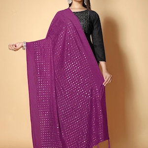 Chanderi Cotton Embroidered Dupatta with Mirror Work & Tassels | Party Wear Lightweight Striped Dupatta