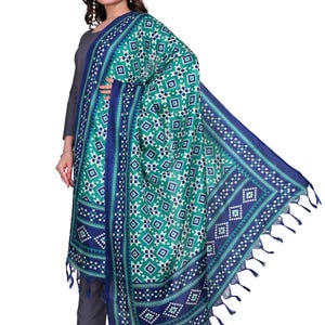 Cotton Silk Patola Dupatta with Tassels | Printed Indian Dupatta for Women | Soft Lightweight Ethnic Wrap for Kurta Choli Dress