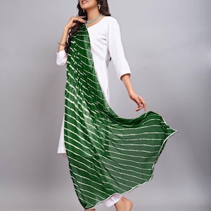 Chiffon Leheriya Printed Dupatta with Lace Border | Soft Lightweight Ethnic Dupatta | Party Wear Dupatta for Kurta, Choli & Dresses