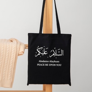 Tote bag noir Personnalisable Alsalam Alaykum traduction Calligraphie arabe cadeau musulman sac cadeau fête des pères  cadeau homme muslim