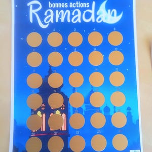 Calendario del Ramadan per bambini con 30 sfide Regalo del Ramadan per bambini Calendario dell'Avvento Agenda del Ramadan 2025 Carta francese Regalo del Ramadan