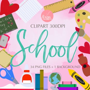 SCHOOL CLIPART School Clipart Set, School Supplies Clipart Set, PNG Files
