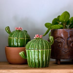 Ceramic sugar bowl, cactus fan box, sugar box, kitchen accesories for plantlover, plant addict, Cactus and succulent decoration