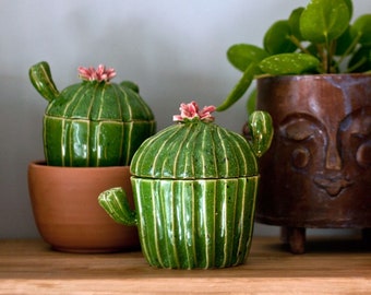 Ceramic sugar bowl, cactus fan box, sugar box, kitchen accesories for plantlover, plant addict, Cactus and succulent decoration