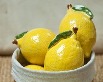 Ceramic lemon, hand made realistic lemon, home decoration,