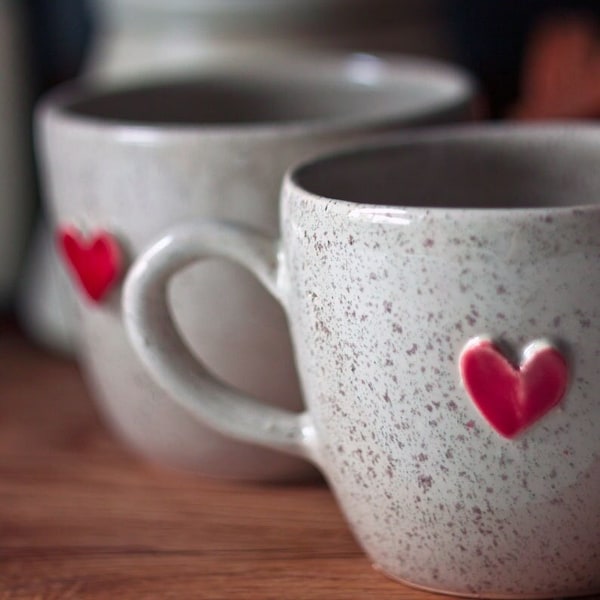 Keramik Becher mit Herz , Kaffeetasse , Teebecher , Geschenk mit Liebe , Valentinstag