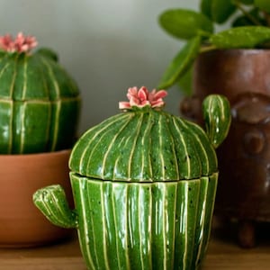 Ceramic sugar bowl, cactus fan box, sugar box, kitchen accesories for plantlover, plant addict, Cactus and succulent decoration
