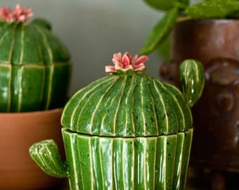 Handmade Ceramic Cactus Sugar Bowl: Plant Lover Kitchen Decor
