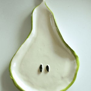 Ceramic pear plate, dessert plate, fruit shape, pear hand made plate, spoon rest, kitchen accessories, jewelry plate image 2