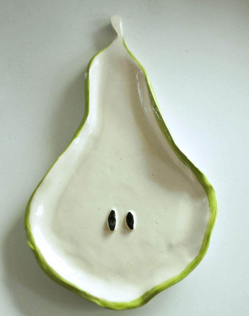 Ceramic pear plate, dessert plate, fruit shape, pear hand made plate, spoon rest, kitchen accessories, jewelry plate image 2