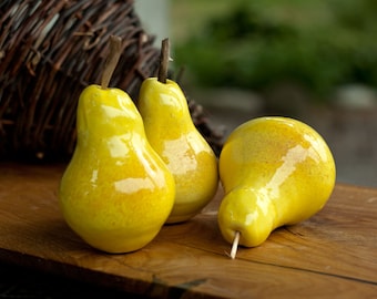 Handmade Ceramic Yellow Pear, Realistic Fruit Decor