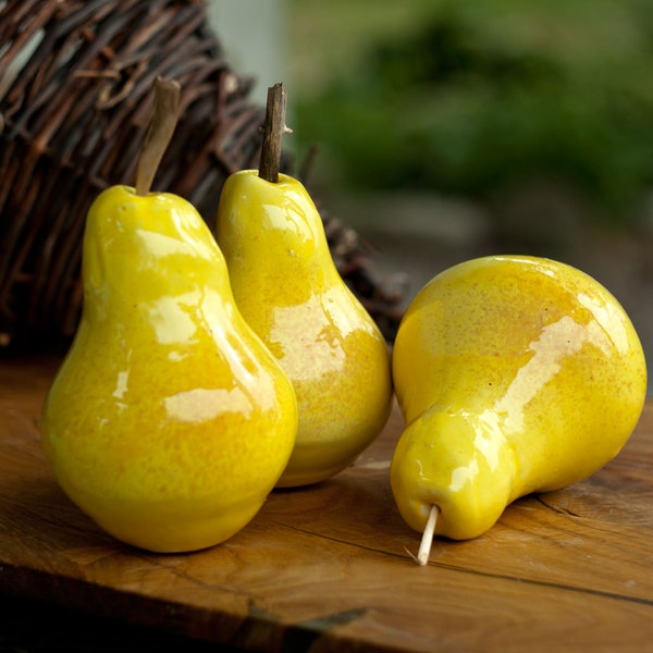 Ceramic pear, hand made realistic pear, yellow pear