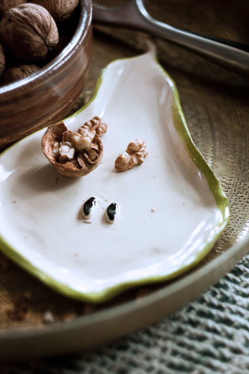 Ceramic pear plate, dessert plate, fruit shape, pear hand made plate, spoon rest, kitchen accessories, jewelry plate image 5