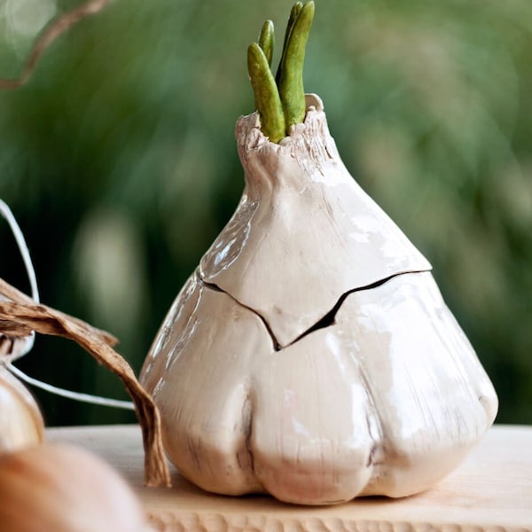 Pot à ail en céramique, garde-ail, porte-ail en poterie, décoration de cuisine de cottage, décoration d'intérieur pour la cuisine