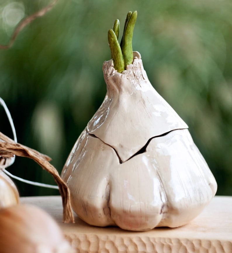 Ceramic garlic pot, Garlic keeper, Pottery garlic holder, Cottage kitchen decoration, Home decor for kitchen