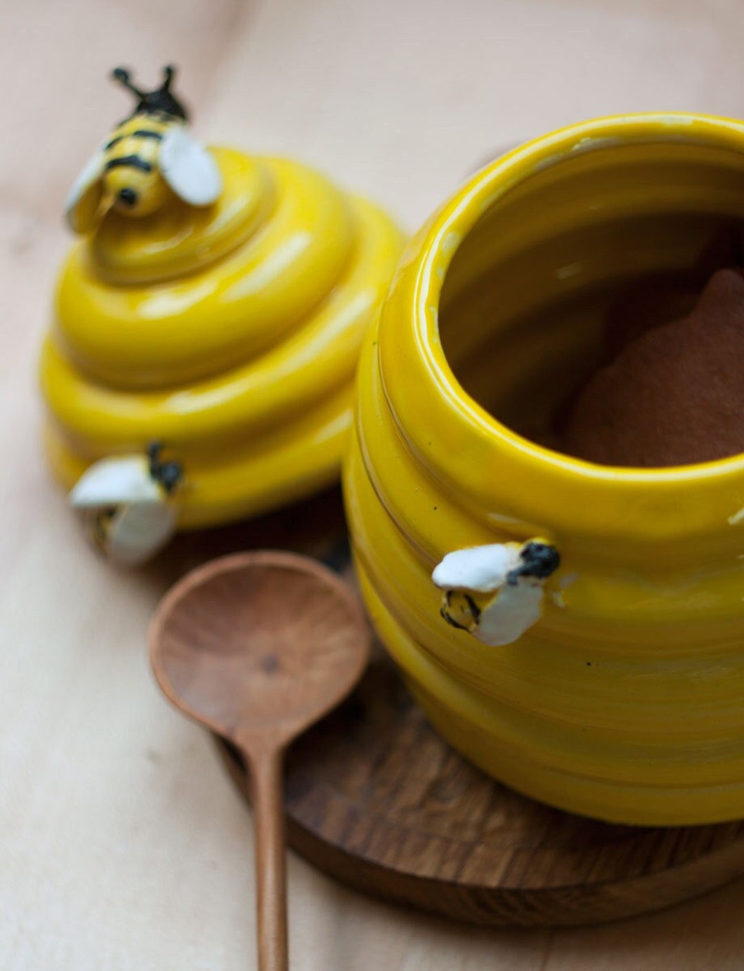 Honey Pottery Jar With Bees, Bee Hive Jar, Stoneware Honey Jar, Cookie