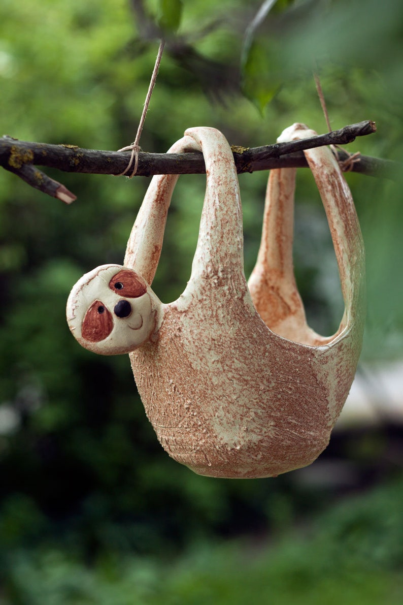 Sloth hanging Planter, Planter Indoor Pots, Hanging Pots Modern Plant Holders with Rope and stick for Succulents Cactus Herbs Small Plants image 4