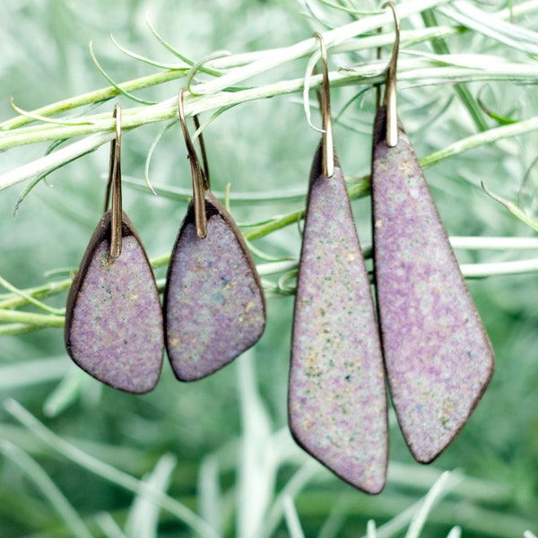 Unique hand made earrings |  Hand made ceramic earrings | dangle and drop | lavender colour | pottery | clay jewelry | lovely gift for her