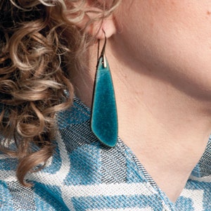 Handmade Turquoise Ceramic Dangle Earrings: Pottery Clay Jewelry
